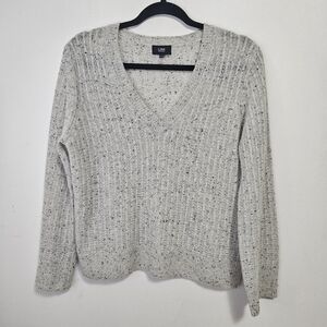 Line The Label V-neck Cable Cashmere Sweater XS Light Grey Black Speckles